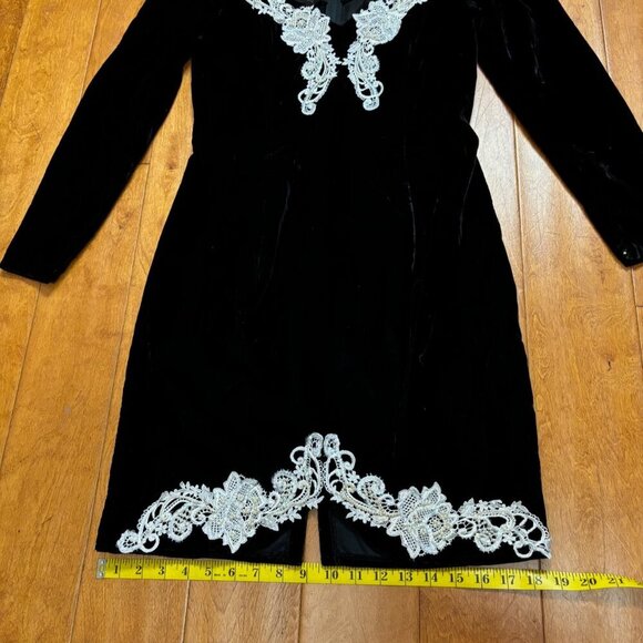 Vtge Jessica McClintock Gunne Sax Dress 11/12 Blk Velvet Lace Beaded 80's Witchy - Picture 10 of 16